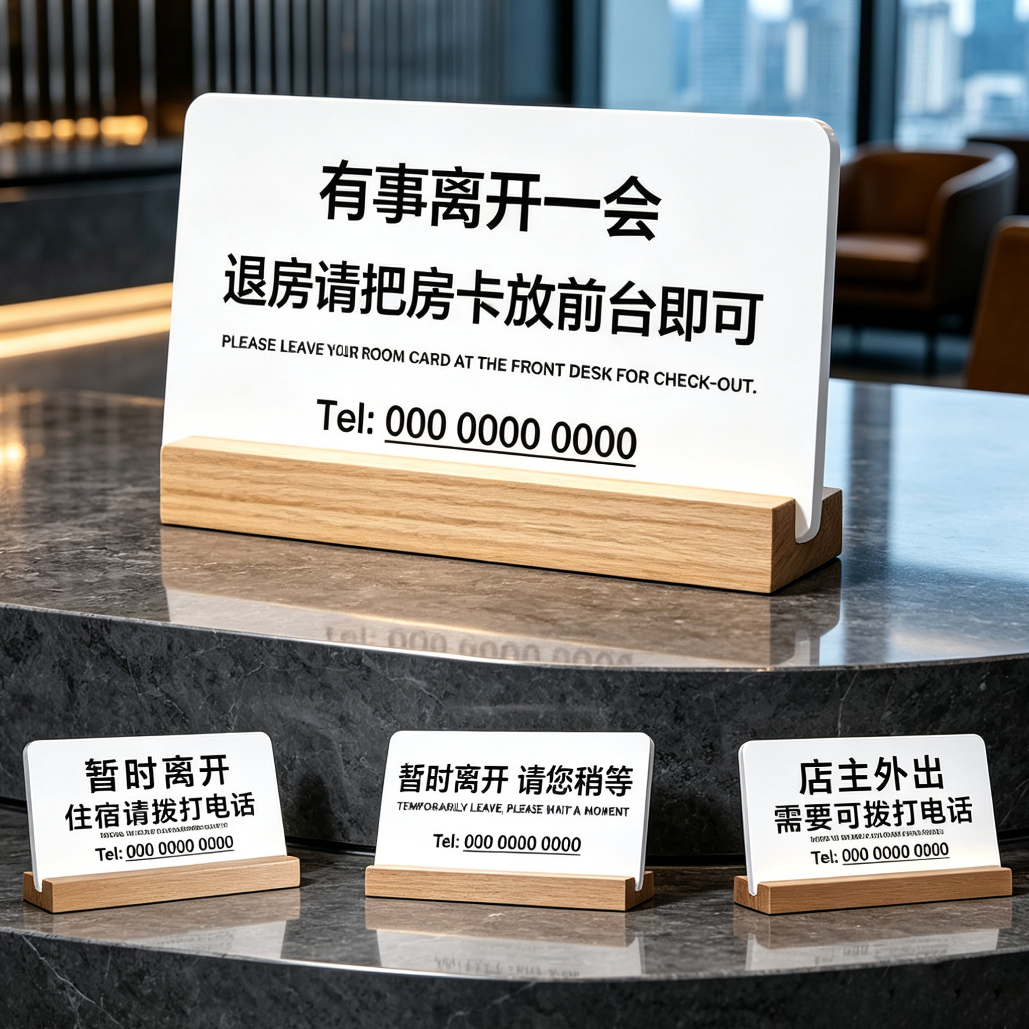 酒店前台有事离开马上回来立牌图片