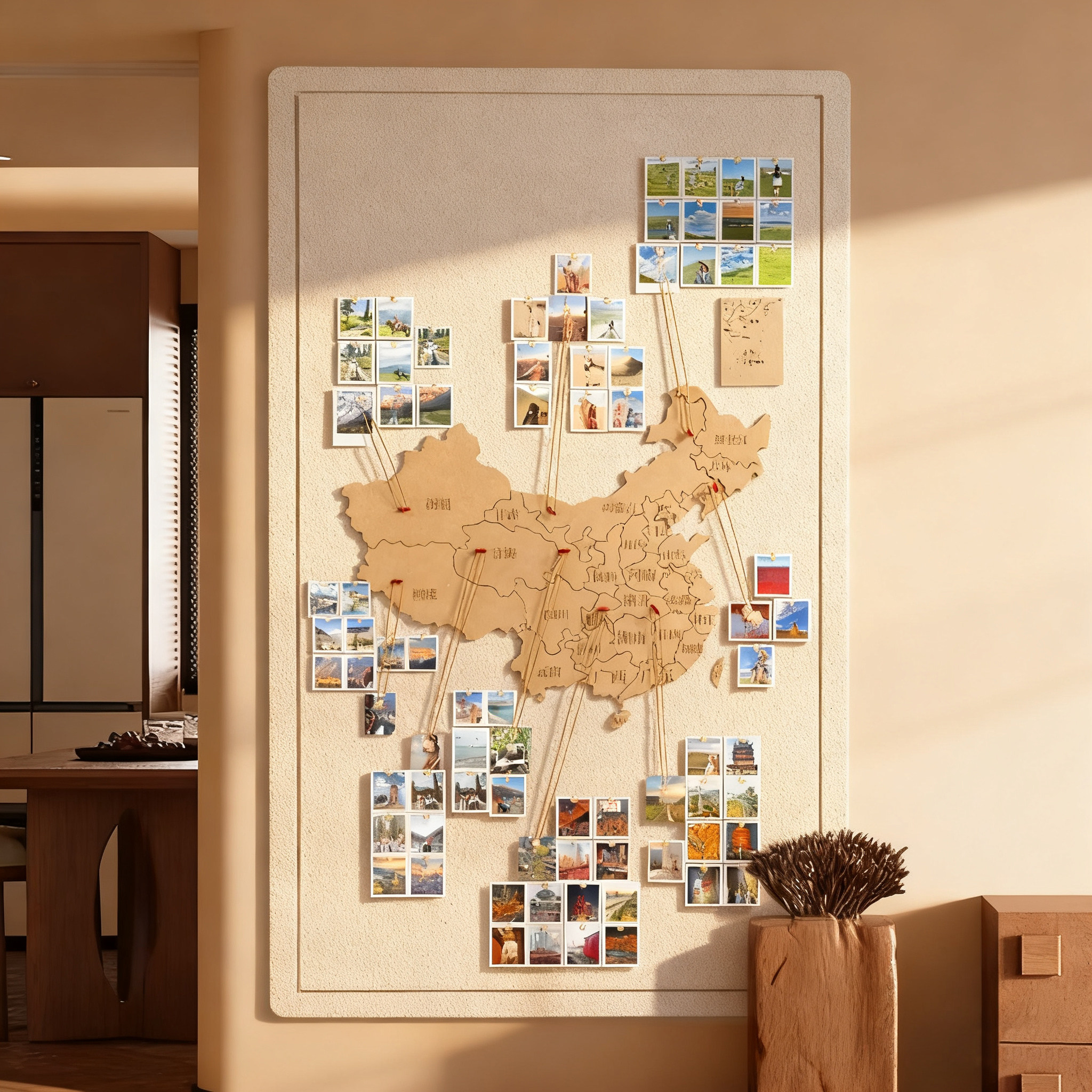 毛毡板旅行中国地图照片墙足迹打卡创意背景墙贴免打孔高级感玄关客厅