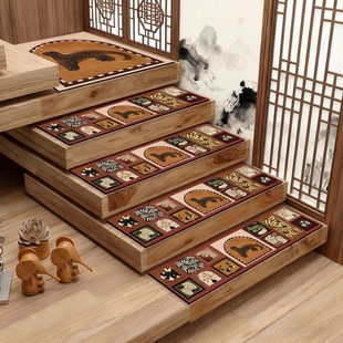 楼梯防滑地垫台阶专用踏步垫免胶自粘地毯家用中古风高级感脚垫子