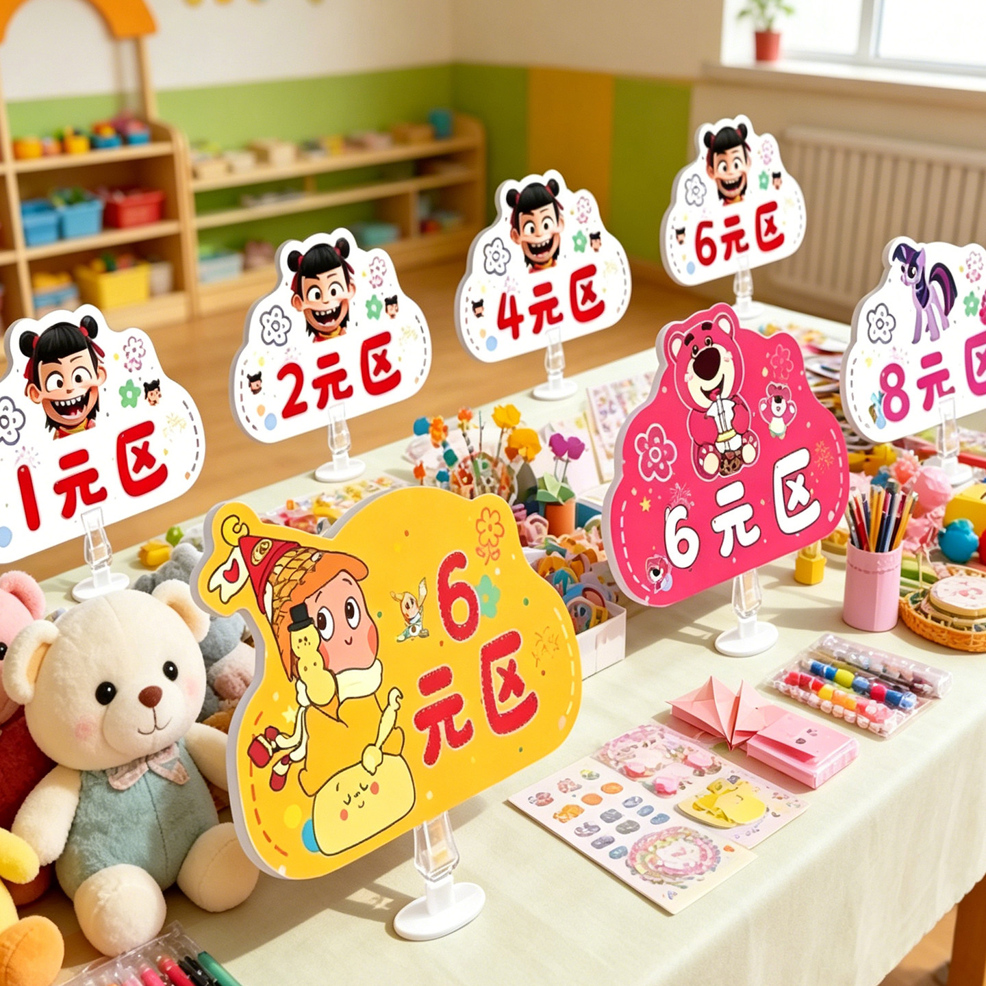 幼儿园跳蚤市场摊位牌义卖摊位价格牌标签展示牌儿童义卖价格牌幼儿园摆摊布置立体价位牌卡通标签展板物品61