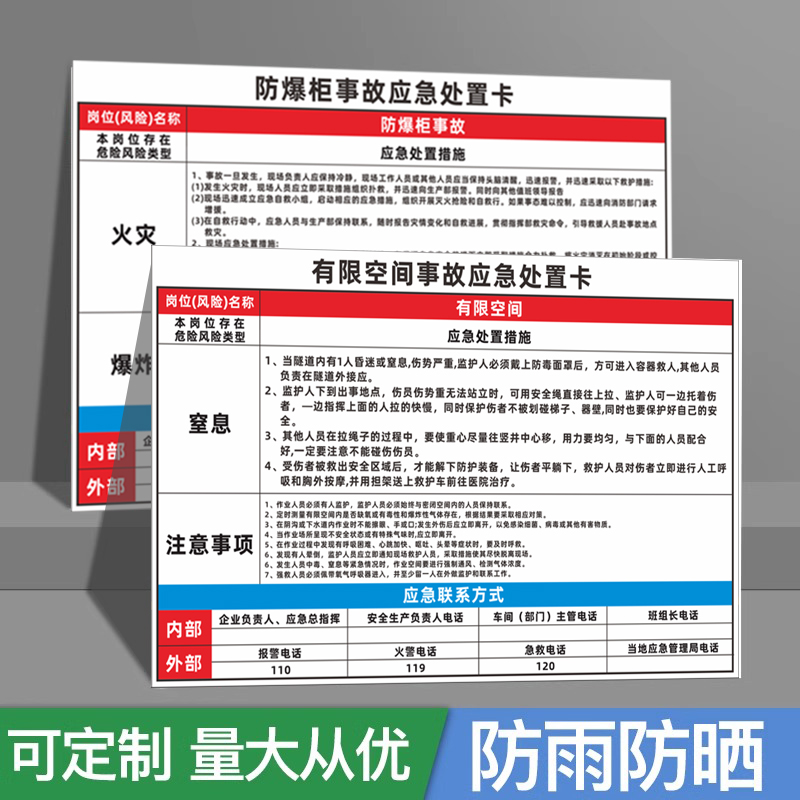 岗位应急处置卡提示牌职业危害告知卡标识牌警告标志安全周知卡岗位风险事故处置方案方法预案承诺书提示牌贴属于什么档次？