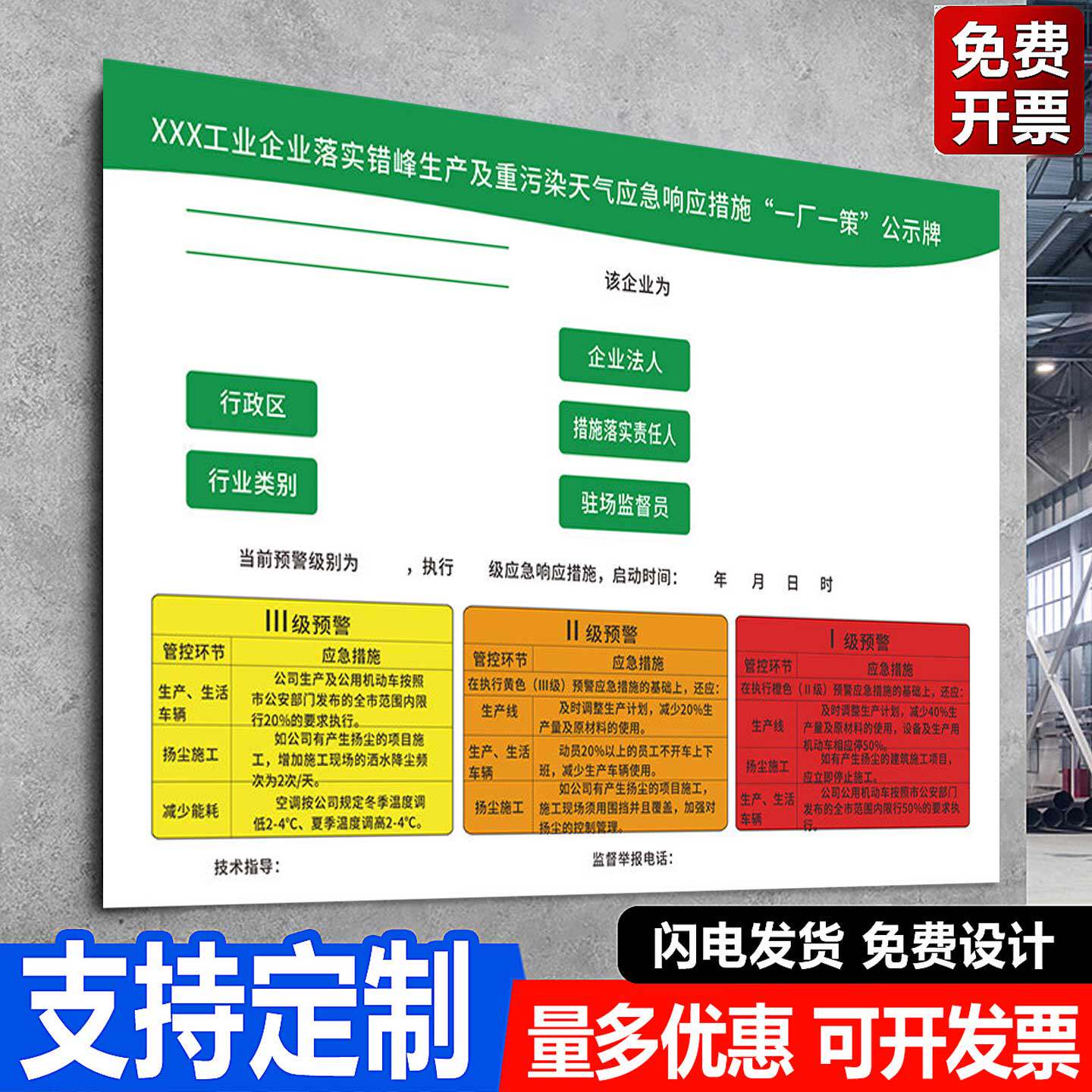 一厂一策公示牌重污染天气公示牌户外宣传工厂安全生产文化墙公告栏贴墙标识牌应急预案职业卫生公告栏展示板
