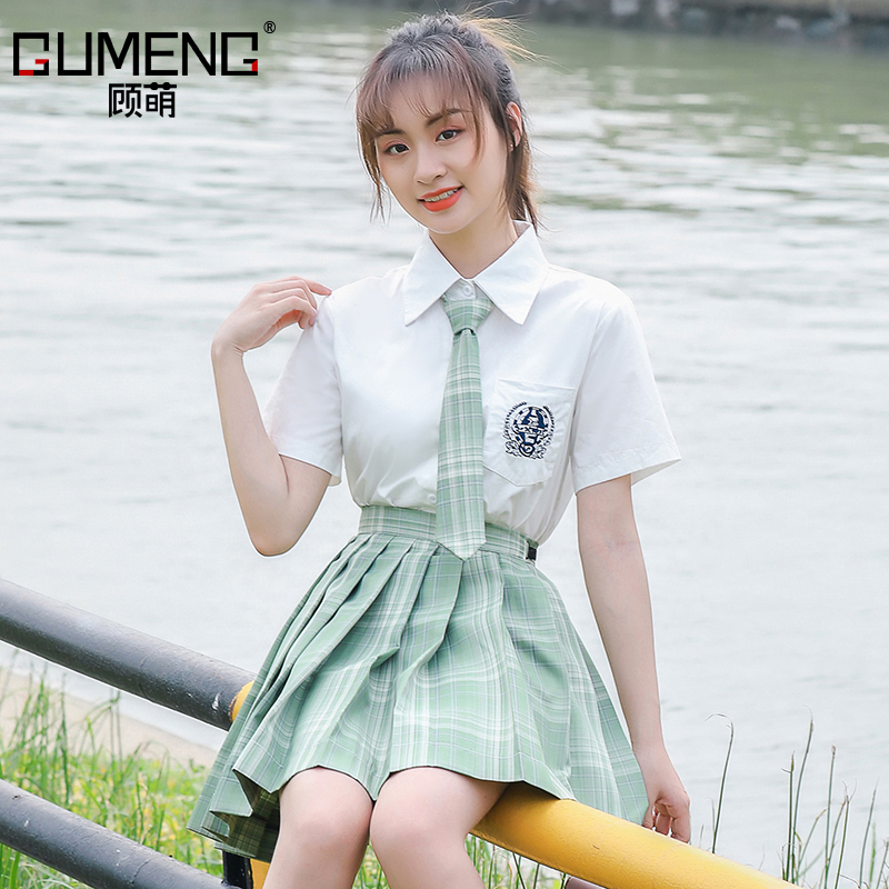 jk制服套装夏季高腰小清新半身裙少女生闺蜜装格子短裙学院风衬衫