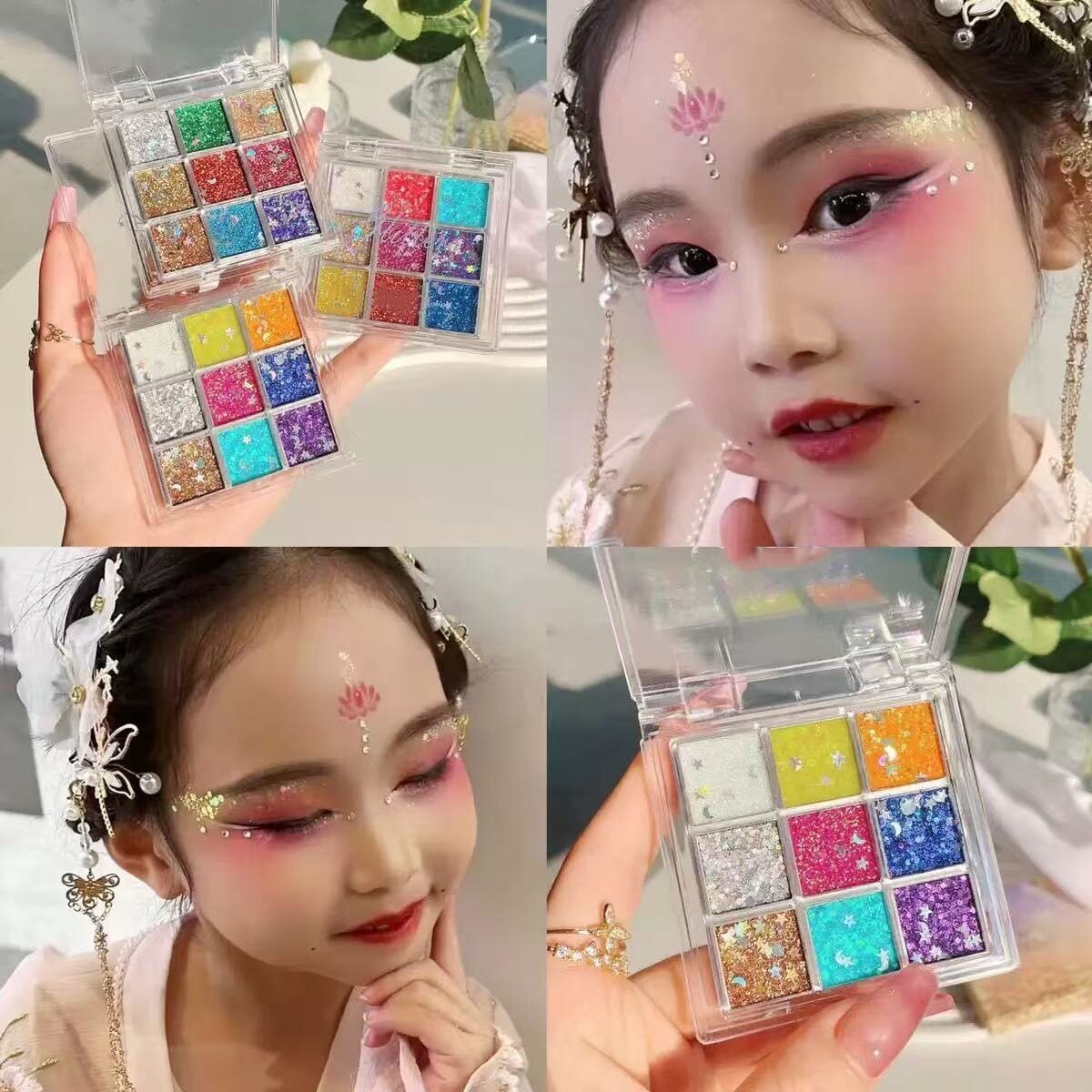 彩色亮片九色眼影盘舞台彩妆