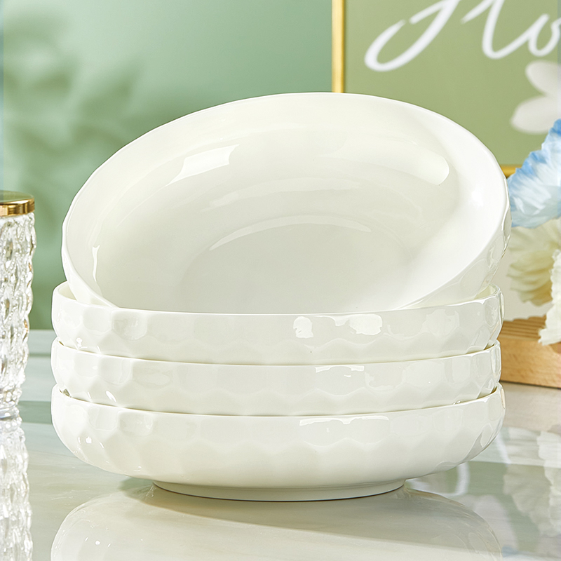 骨瓷盘家用纯白浮雕欧式吃饭简约