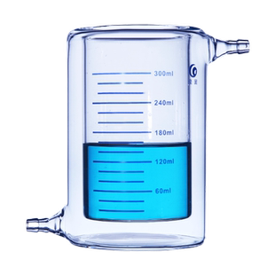 光催化反应器夹套烧杯水浴循环杯玻璃夹套杯50ml100ml150ml200ml250ml300ml500ml1000ml实验室恒温杯双层