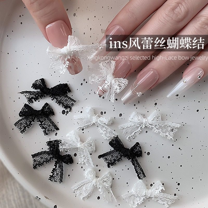 网红美甲diy鱼骨纱仙女ins风布艺丝带黑白色蕾丝蝴蝶结指甲装饰品,彩妆/香水/美妆工具,指甲装饰,淘宝优惠券,粉丝福利购,淘宝优惠卷