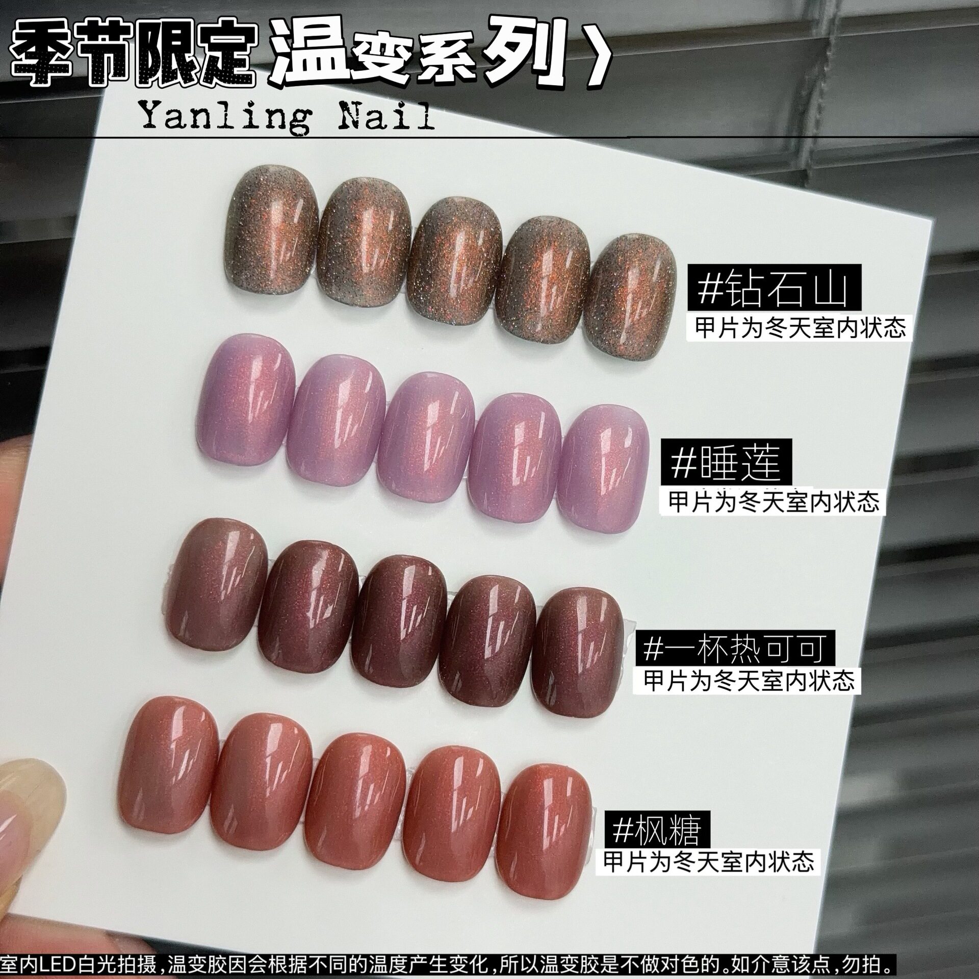 新品燕翎温变甲油胶秋冬色细闪粉素材碎钻指甲胶微光冷热变色美甲