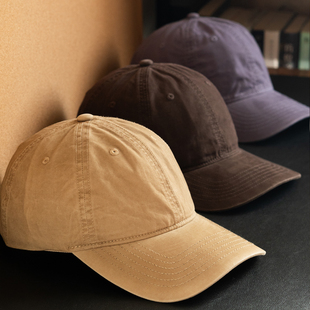 白川日系纯色水洗做旧棒球帽女款莫兰迪色系纯棉软顶鸭舌帽男帽子