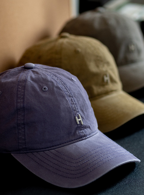 日系夏季薄款高品质复古水洗棒球帽女男款深顶鸭舌帽紫色帽子60cm