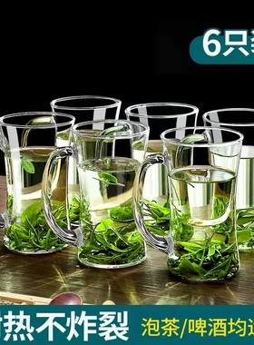 耐高温玻璃杯家用带把手喝水杯子大容量带盖男泡茶杯透明茶杯水杯