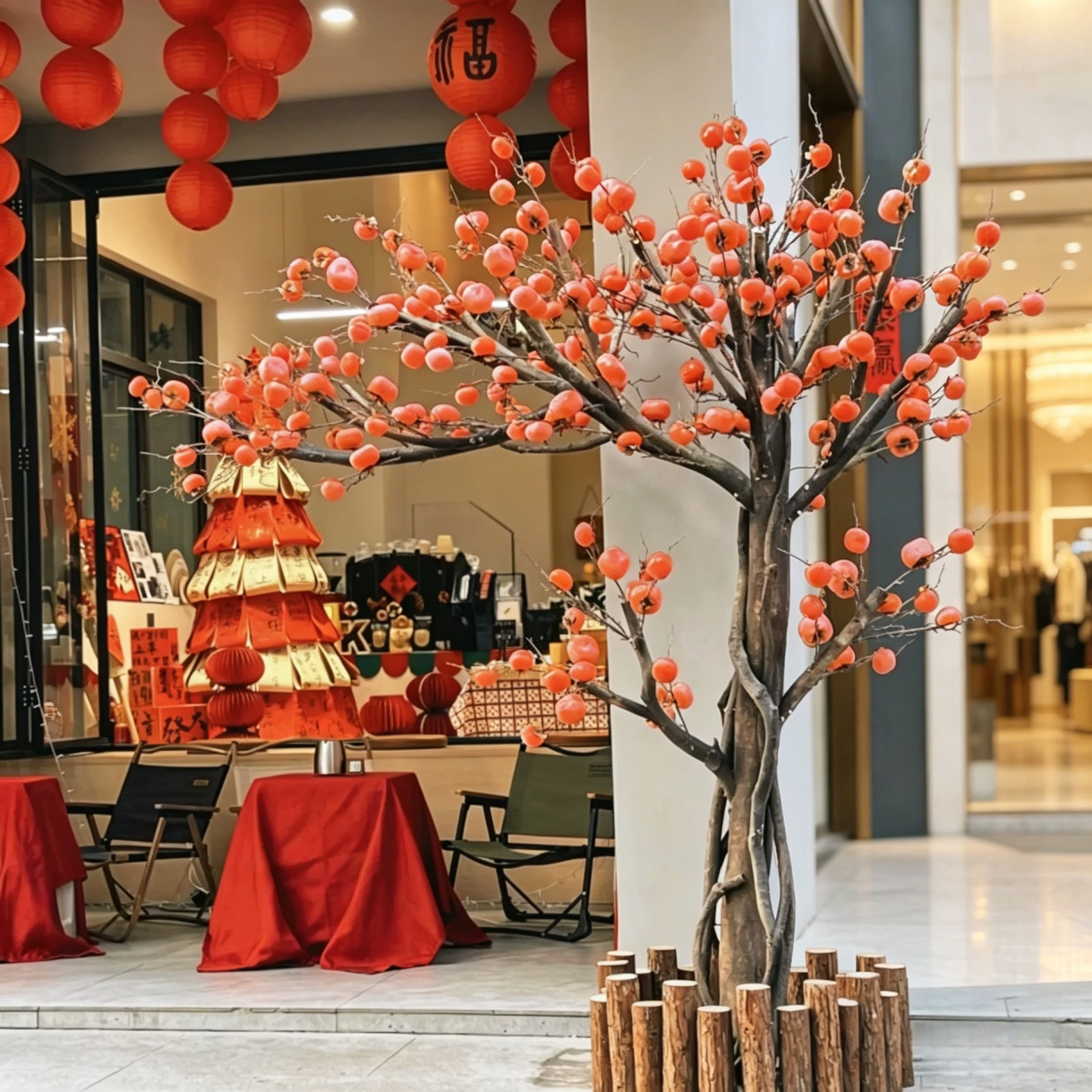 仿真水果柿子树许愿树饭店道具假