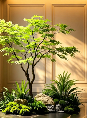 仿真绿色枫叶树鸡爪槭仿生绿植软装橱窗楼梯口室内外景观装饰造景
