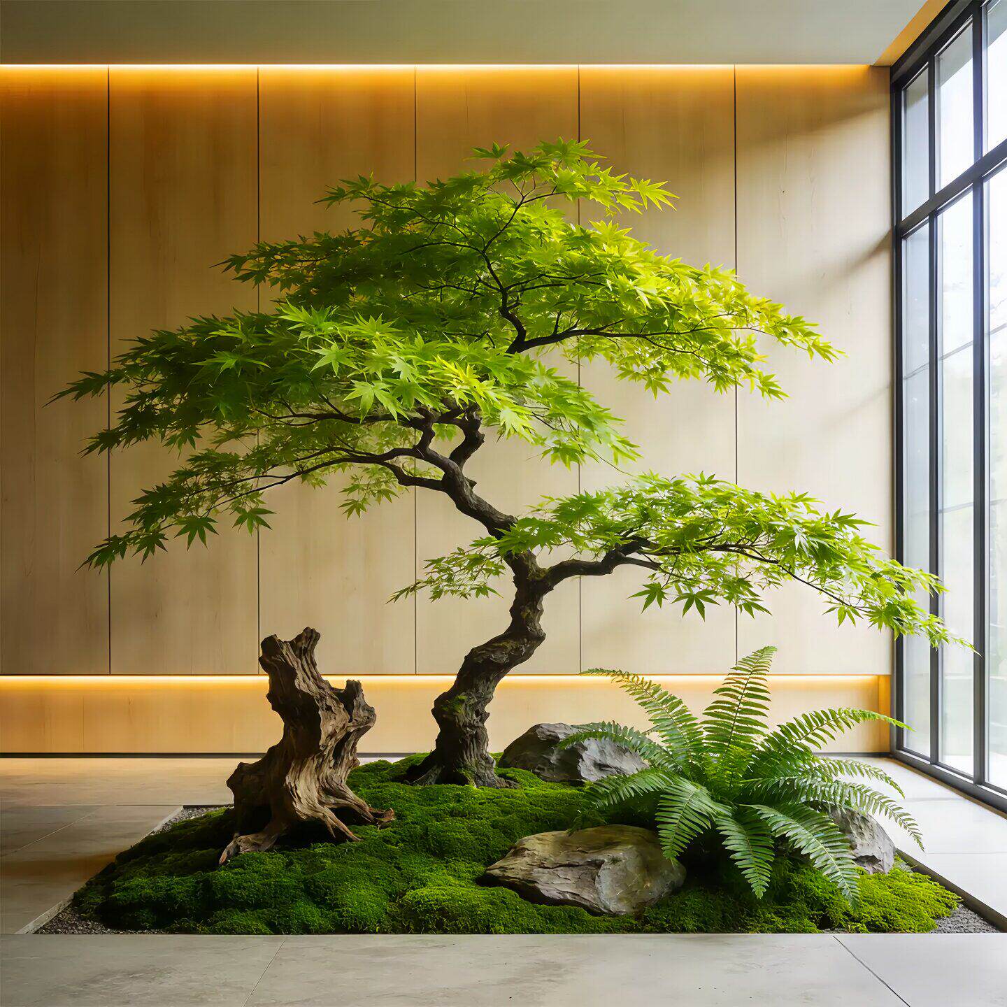 仿真绿枫鸡爪槭假树摆件绿植造景图片