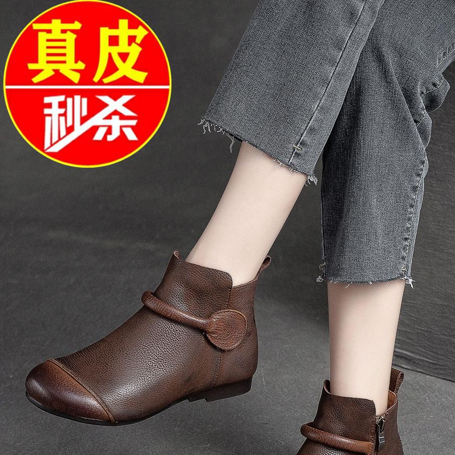品牌特价真皮马丁靴2025秋冬新款低帮女加绒中老年妈妈鞋头层牛皮