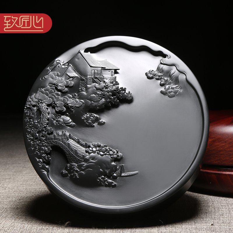 匠心非遗歙砚名师许亚祥作品《锦绣山河》天然原石收藏礼品文房大气高档摆件龙尾山老坑黑龙尾籽料四大名砚