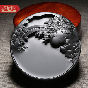 匠心非遗歙砚名师许亚祥作品《溪山胜景》天然原石收藏礼品文房大气高档摆件龙尾山老坑黑龙尾籽料四大名砚