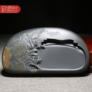 匠心非遗歙砚名师作品/溪山会友/金晕籽料老坑天然原石砚台收藏高档次摆件送礼佳品优端砚四大名砚之一