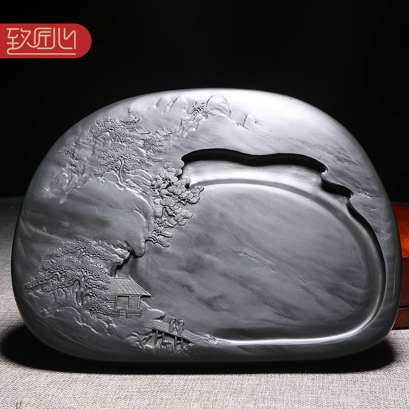 匠心非遗歙砚许亚祥大师作品《紫气东来》天然原石砚台老坑眉纹砚石精手工雕刻收藏老坑砚台安徽歙砚 高档