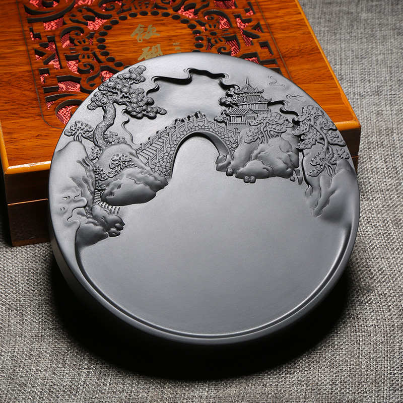 匠心歙砚名师手工雕刻\紫气东来