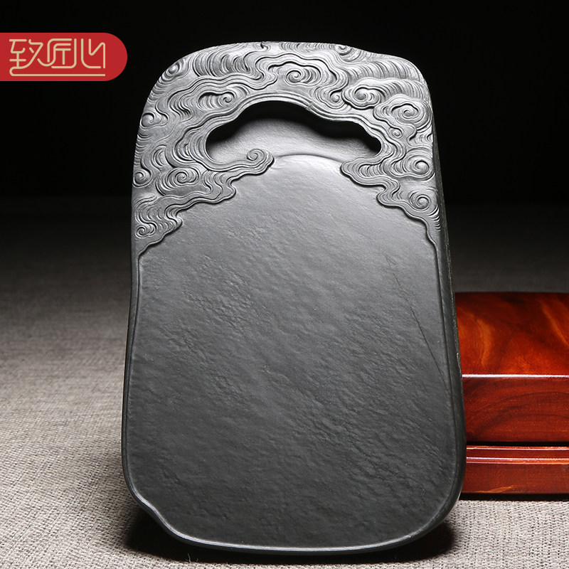 传统歙砚名师作品/祥云砚/天然原石老坑水玄坑水波纹收藏送礼佳品手工巧雕匠心孤品砚台龙尾山四大名砚之一