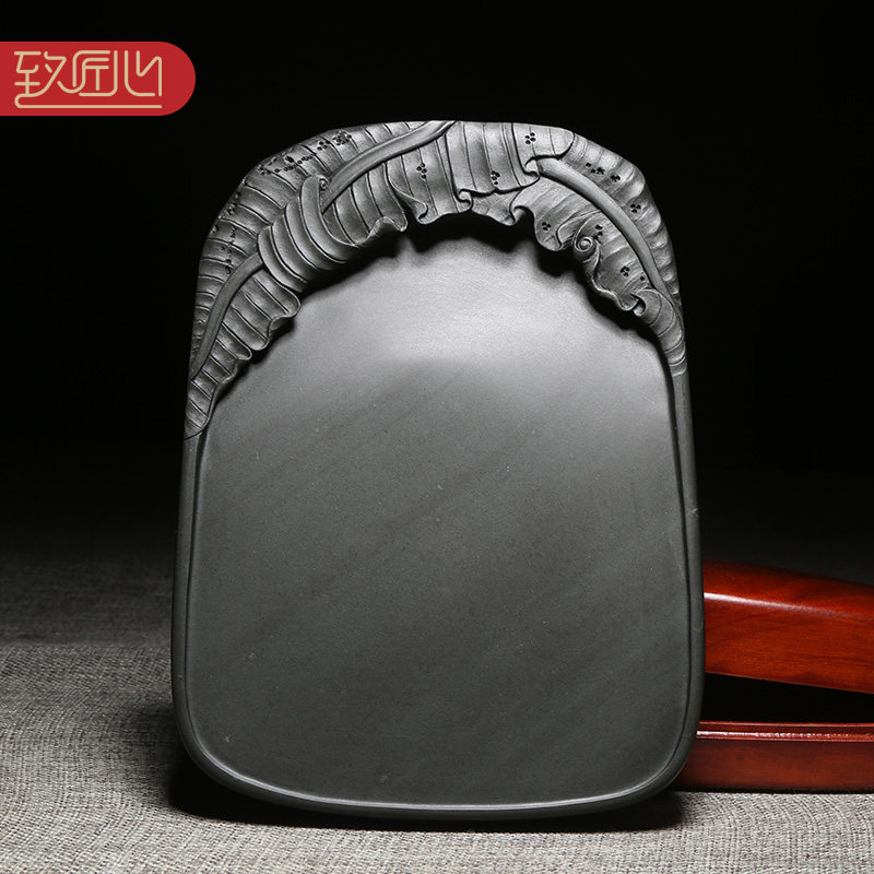 匠心非遗名师许亚祥歙砚手工雕刻《蕉叶砚》老坑罗纹精品作品四大名砚之一龙尾山老坑原石高档砚台收藏