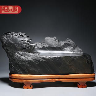 名师浮雕作品《大好河山》匠心非遗老坑原石黑龙尾砚台文房收藏大气高档次摆件办公室书房大师制砚