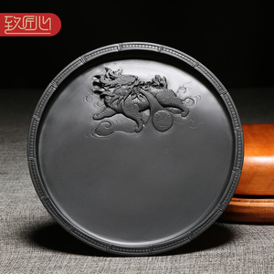 【名师名砚】匠心非遗歙砚柯崇大师作品/麒麟献瑞/精手工仿古神兽题材龙尾老坑砚台文房摆件送礼佳品收藏浮雕