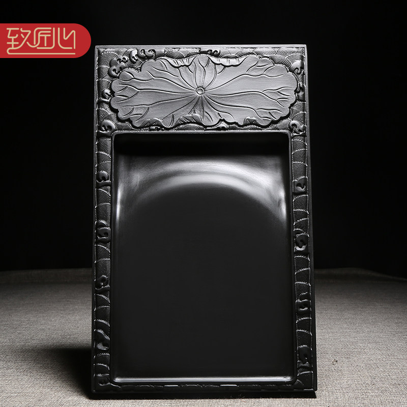 匠心非遗歙砚名师手工雕刻作品/一团和气/砚台老坑黑龙尾天然原石长方形籽料砚台高档文房四宝摆件收藏