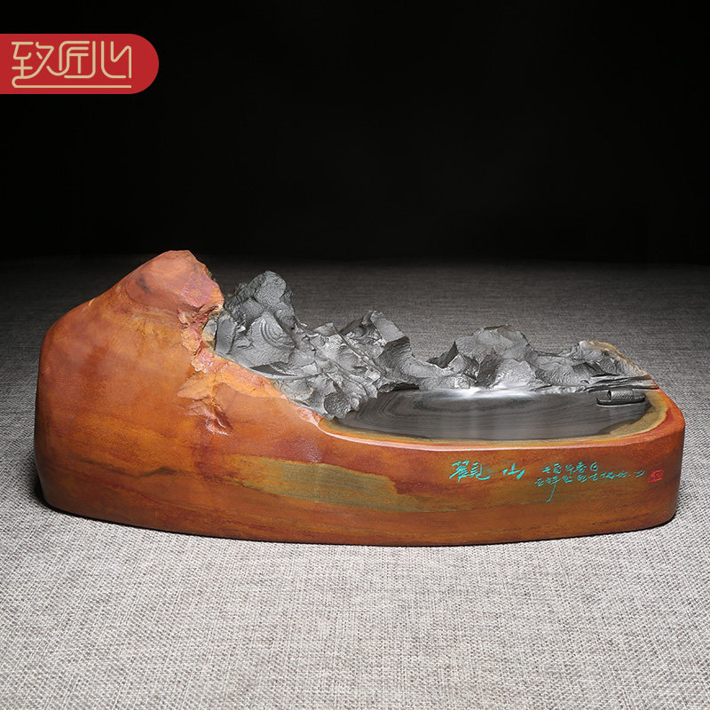 非遗歙砚名师许亚祥作品/观山/天然原石砚台收藏高档次办公室书房摆件送礼佳品端砚四大名砚老坑金晕砚石