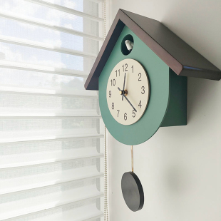 现代简约奶油风创意布谷鸟报时挂钟客厅钟表儿童卧室可爱时钟挂墙