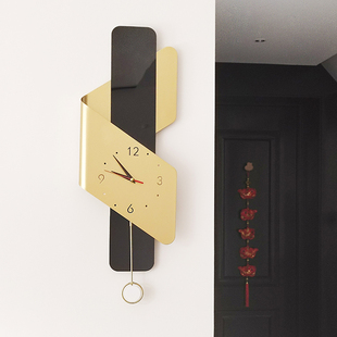 现代简约轻奢沙发背景玄关客厅餐厅过道带钟摆静音挂钟挂表