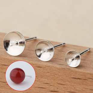 靓翁翁S925纯银手工搭珍珠托耳钉空托配件耳钉托耳针DIY饰品配件