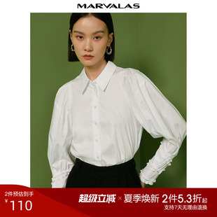 衬衣小众翻领上衣 曼德诗设计感白衬衫 女2025春季 法式 宫廷风灯笼袖