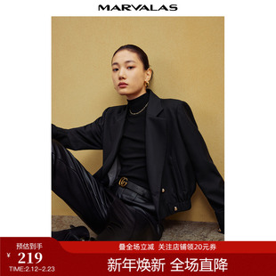 曼德诗绵羊毛短外套2024秋季新品翻领西装上衣女春秋截短式夹克