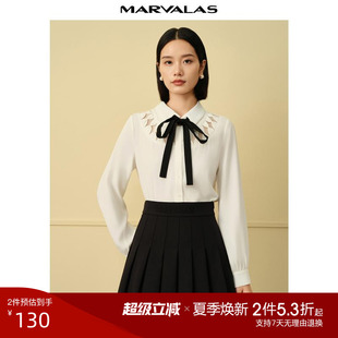 上衣 曼德诗撞色系带衬衫 女2025春季 新品 设计感OL衬衫