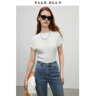 YLLE ELLY/衣衫妙影连肩针织T恤2026夏季新款桑蚕丝短袖修身上衣