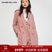 气质复古格纹长袖 曼德诗双排扣西装 女2025春季 西服职业通勤外套