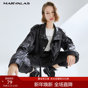 曼德诗黑色外套女短款2025春新款百搭休闲韩版上衣潮流炸街机车服