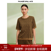 曼德诗莫代尔棉T恤2025夏季 女 字母满印短袖 新款 圆领上衣复古时尚