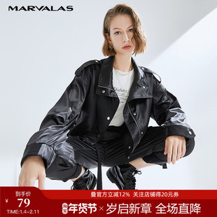 曼德诗黑色外套女短款2025春新款百搭休闲韩版上衣潮流炸街机车服