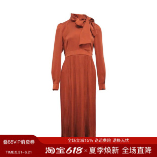 YLLE ELLY/衣衫妙影收腰百褶连衣裙春季新款法式飘带领长裙