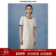 曼德诗圆领撞色气质连衣裙2025夏季 小白裙 短袖 新款 简约纯色中长款