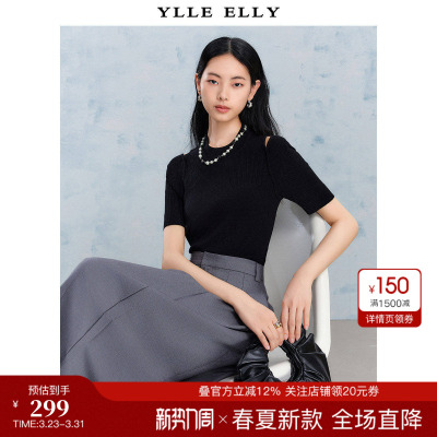 YLLEELLY/衣衫妙影针织T恤夏季新款双肩镂空套头衫