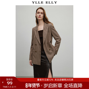 YLLE ELLY/衣衫妙影复古双排扣西服女2025春新款长袖直筒西装外套