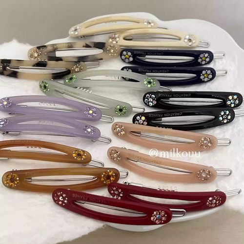 韩国甜美醋酸镶钻小花边夹发夹