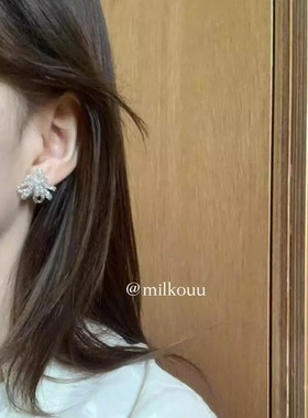 韩国东大门edito 气质甜美银色透明球球珍珠串珠编织花朵耳钉耳环