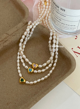 韩国925银淡水珍珠原石爱心项链