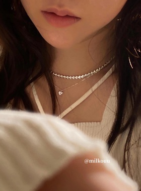 韩国925银珠珠链粉色钻爱心项链