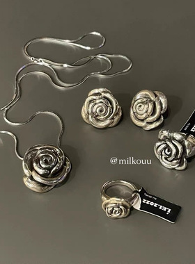 韩国东大门代购 925纯银 LEI小众时髦立体玫瑰花耳环戒指手链项链